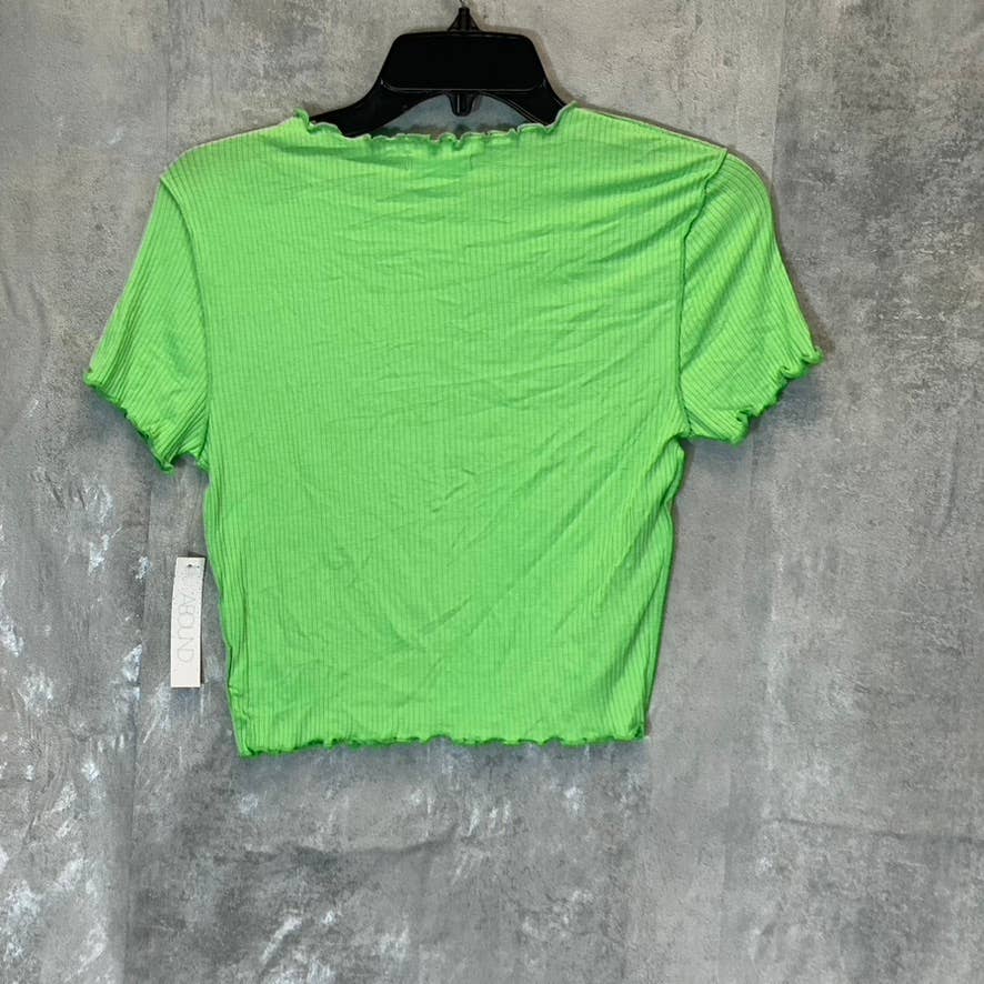 ABOUND Women's Green Summer Tie-Dye Colorblock Lettuce Edge Rib Short Sleeve Top SZ M