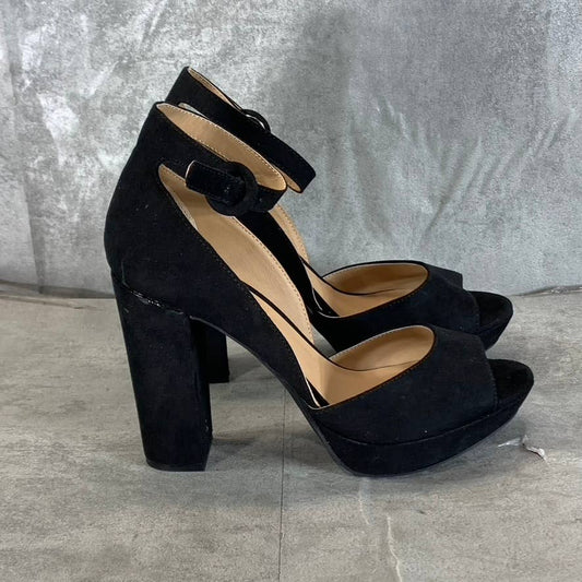 SUN+STONE Women's Black Micro Reeta Block-Heel Ankle Strap Platform Heels SZ 7