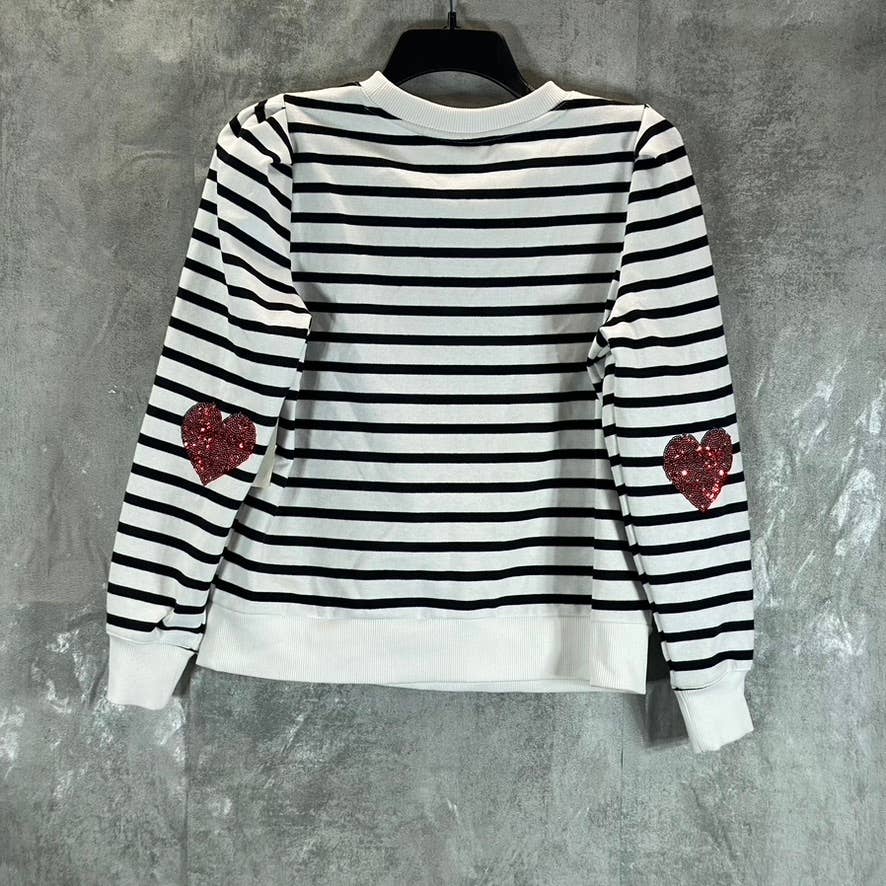CHARTER CLUB Women's Petite Black-White Striped Sequin-Applique Sweatshirt SZP/M