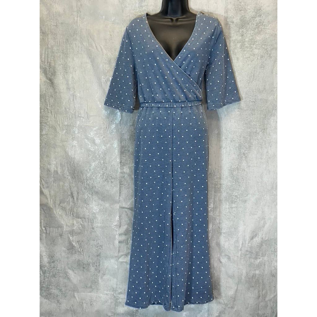 ALTERNATIVE Women's Bay Blue Pin Dot Surplice Short Sleeve Pull-On Jumpsuit SZ S