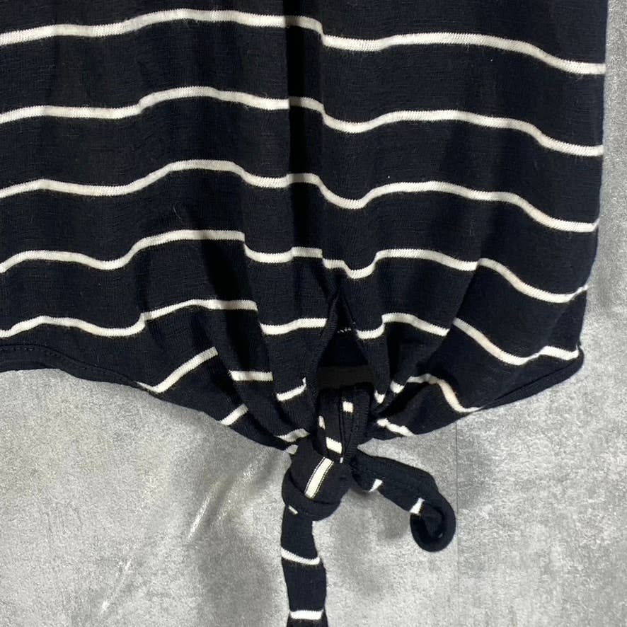 CALVIN KLEIN Women's Black Striped Crewneck Tie-Waist Short-Sleeve Top SZ XL