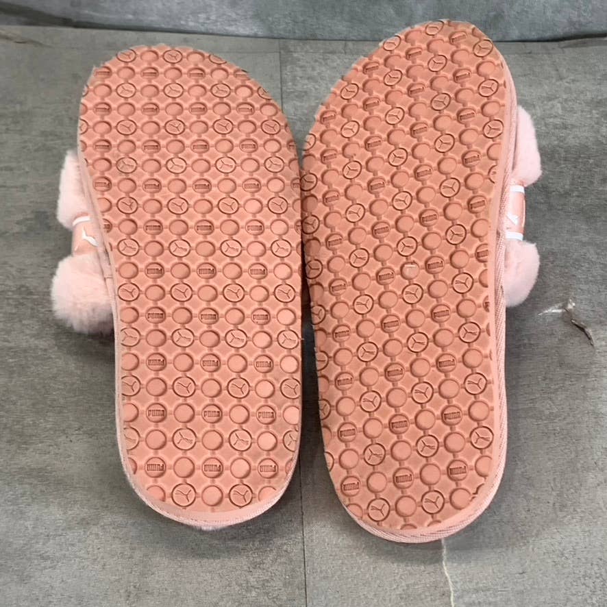 PUMA Women's Lotus-Puma White Faux-Fur Fluff Remix Slide Slippers SZ 5