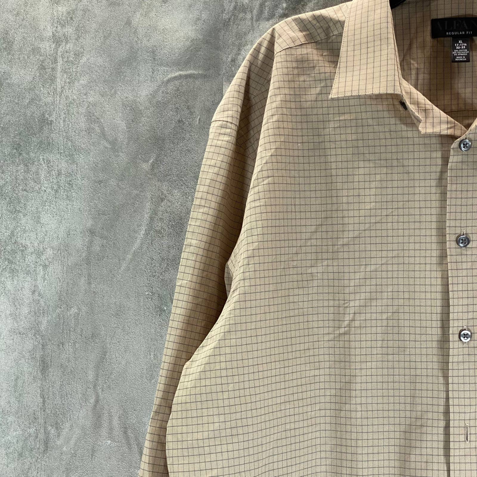 ALFANI Men's Tan Mini Check Regular-Fit Button-Up Long-Sleeve Shirt SZ 2XL