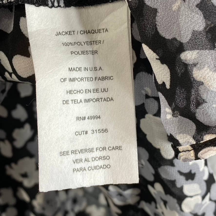 R&M RICHARDS Women's Plus Black-White Printed Tie-Front Flutter Sleeve Jacket