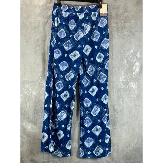 STYLE & CO Women's Blue Printed Mid-Rise Drawstring Wide-Leg Pull-On Pants SZ M