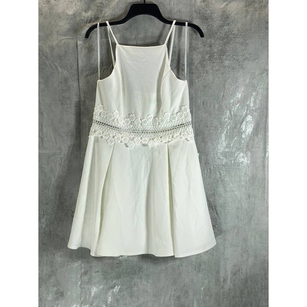 B. DARLIN Juniors' Day White Lace-Trim Waist High-Neck Fit & Flare Dress SZ13/14