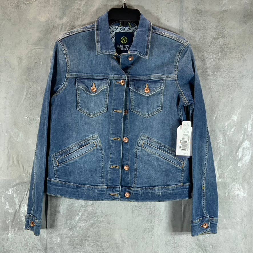 NAUTICA JEANS CO. Women's Light Wash True Flex Button-Up Utility Denim Jacket