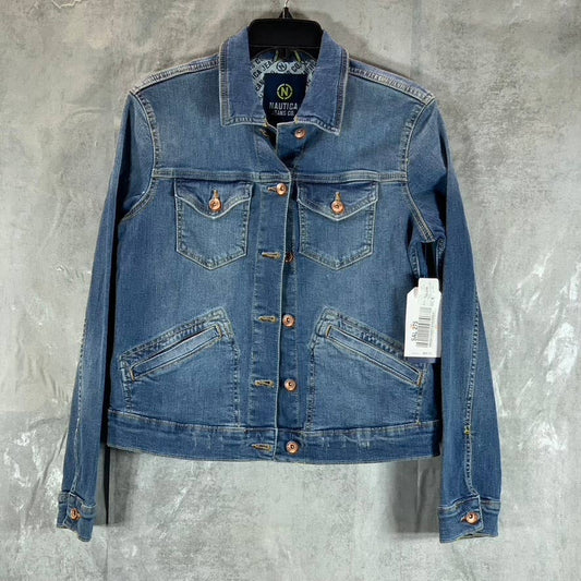 NAUTICA JEANS CO. Women's Light Wash True Flex Button-Up Utility Denim Jacket