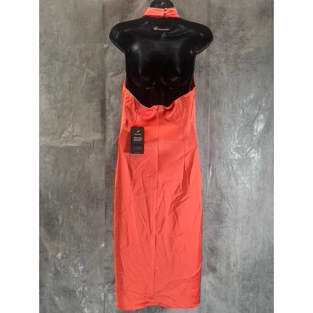 AIDAN By AIDAN MATTOX Women's Sunkist Coral Cross Front Halter Midi Dress SZ 8
