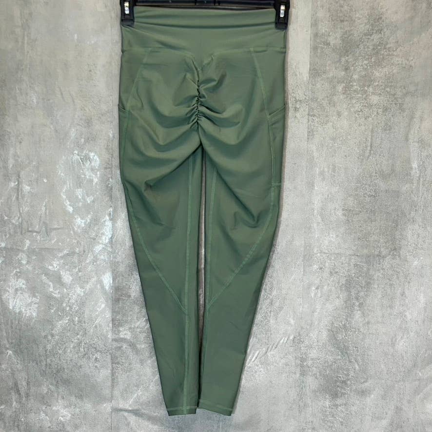 PRO-FIT Activewear Fruit Green Lightweight Ruched Breathable High-Waist Pull-On Leggings SZ S
