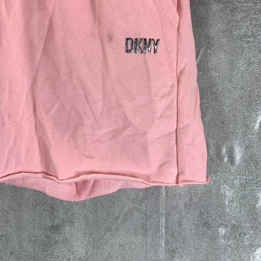 DKNY SPORT Women's Orchid Drawstring Metallic Logo Raw-Hem Pull-On Shorts SZ S