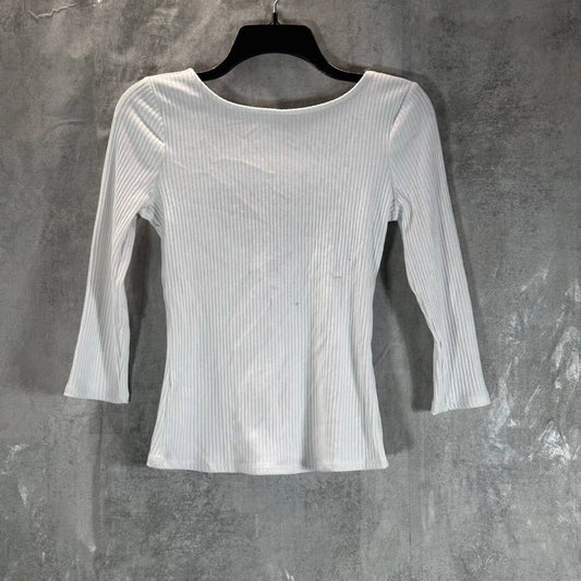 GUESS Women's Pure White Boatneck Vivi 3/4 Sleeve Cutout-Back Top SZ S