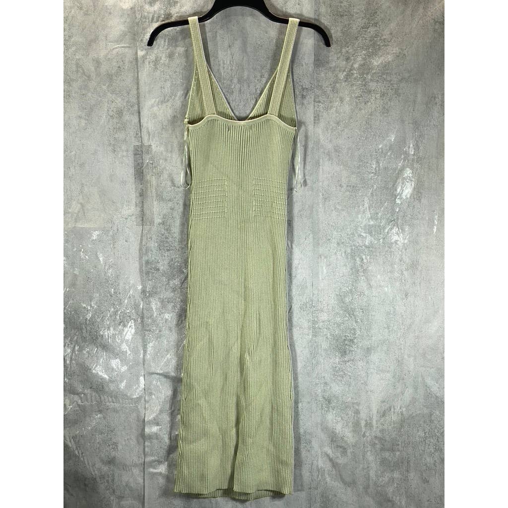 GUESS Women's Light Matcha V-Neck Ribbed Engineered Bodycon Midi Dress SZ S