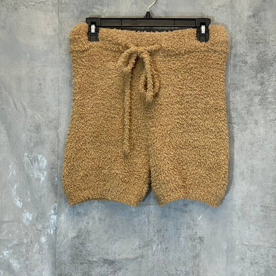 LULUS Women's Camel Eyelash Sweater Knit High Waist Elastic Drawstring Lounge Shorts SZ M