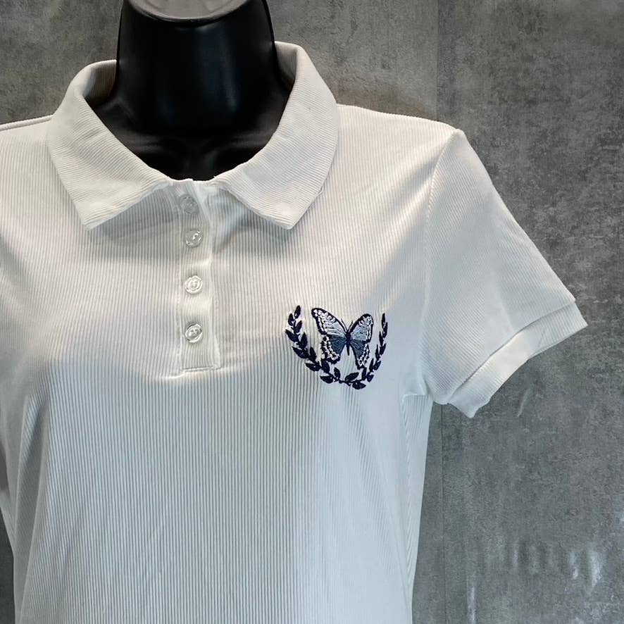 ULTRA FLIRT Juniors' White Butterfly Graphic Short-Sleeve Bodycon Polo Dress