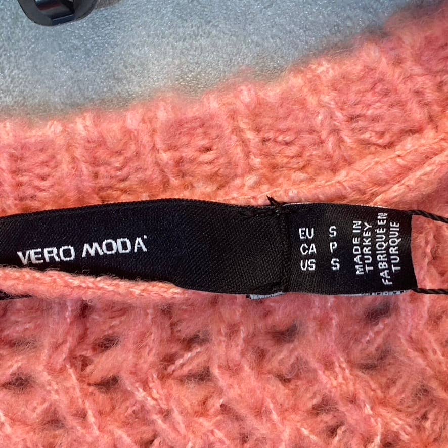 VERO MODA Women's Geranium Pink Freja Balloon Long Sleeve Crewneck Sweater SZ S