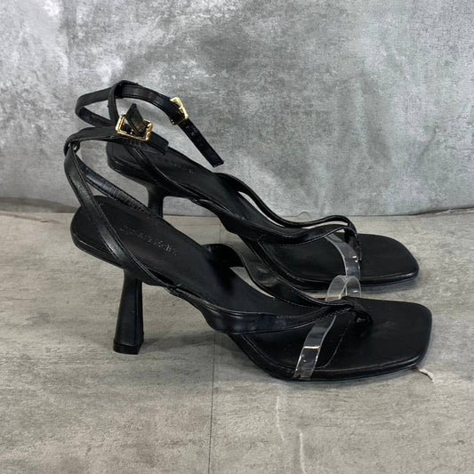 OPEN EDIT Women's Black Addison Ankle-Strap Square-Toe Sandals SZ 8