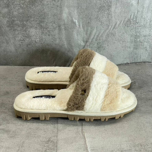 NAUTICA Women's Natural Chyler Faux-Fur Slide Slippers SZ 8