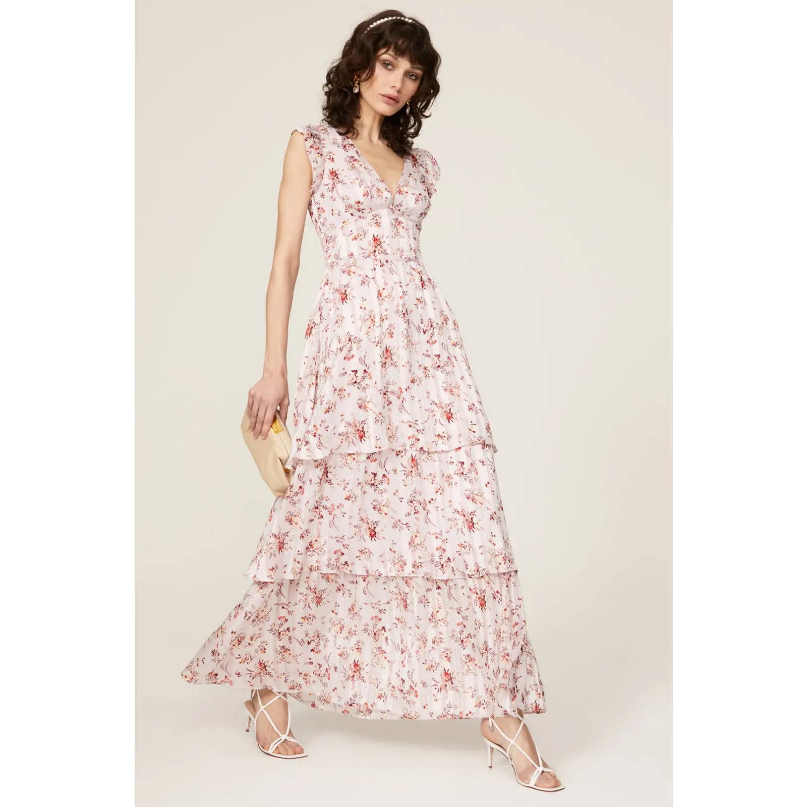 RACHEL RACHEL ROY Women's Ivory Floral Elaine Tiered V-Neck Maxi Dress SZ 2