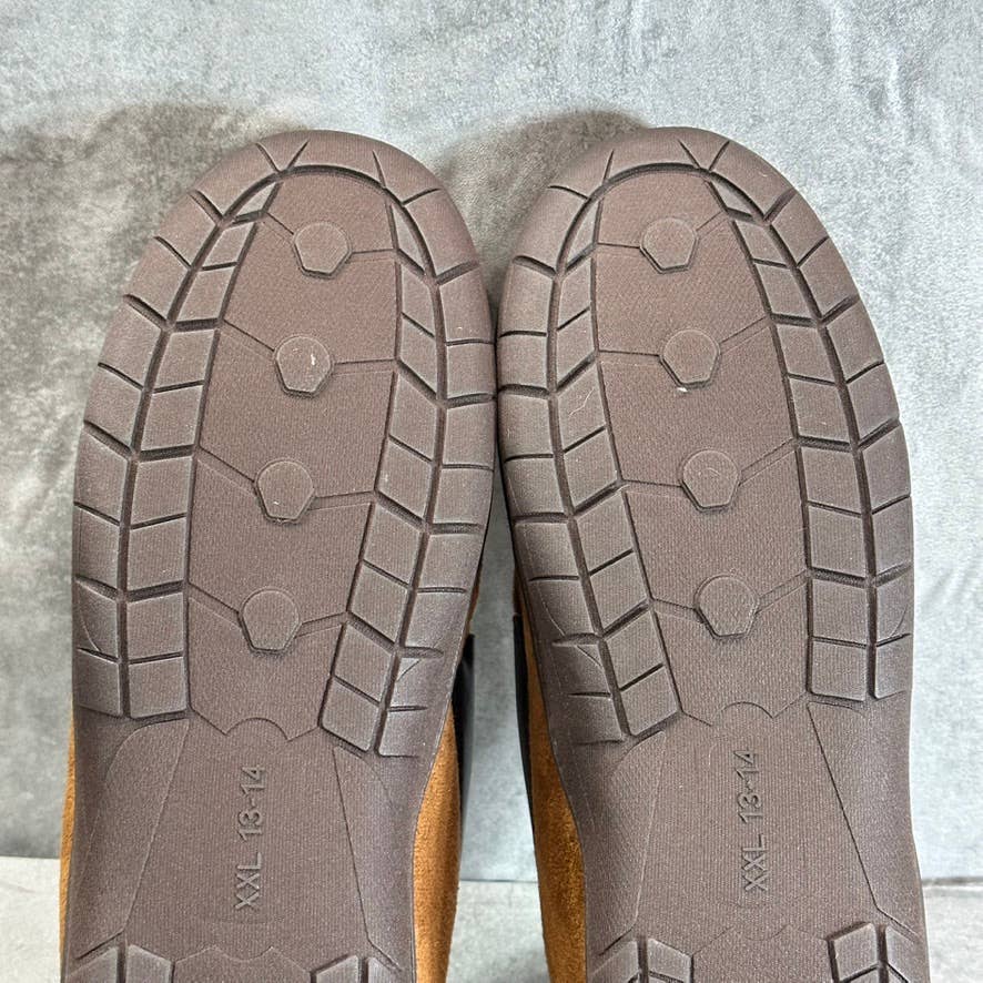 HAGGER Men's Tan Microsuede Fleece-Lined Venetian Memory Foam Slippers SZ XXL