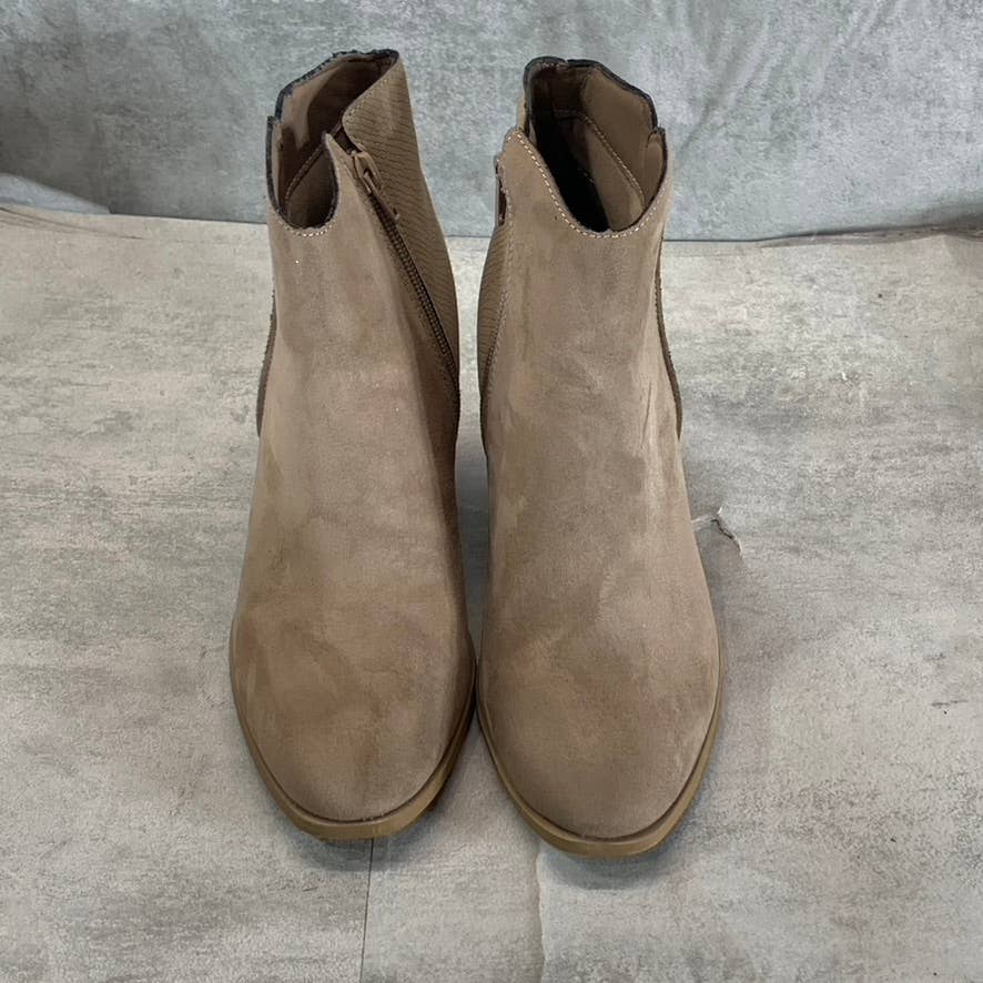 SUN+STONE Women's Taupe Micro Graceyy Round-Toe Block-Heel Booties SZ 8.5