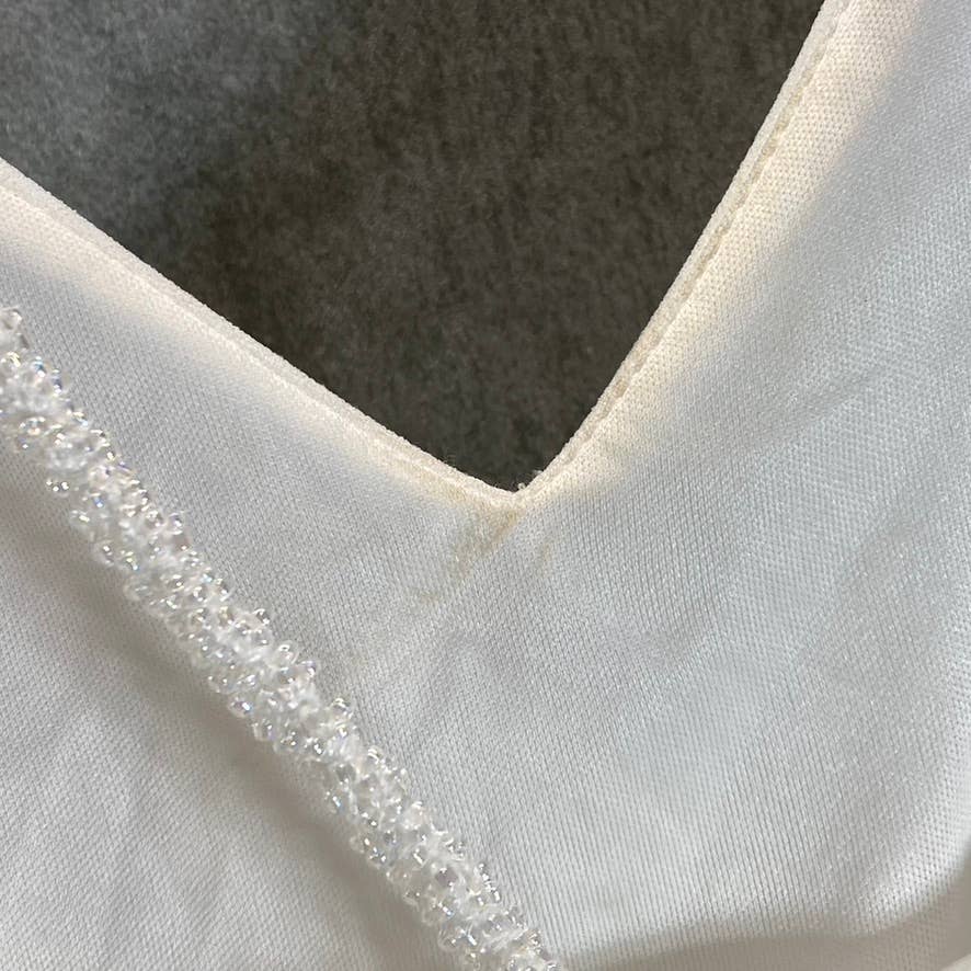 DKNY Women's Ivory V-Neck Beaded Spaghetti Straps Mermaid Maxi Gown SZ 8