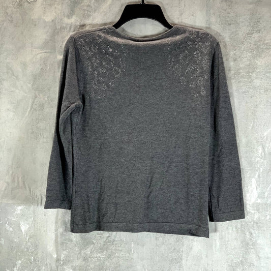 VINCE CAMUTO Women's Medium Heather Grey Crewneck Studded Shoulder Sweater SZ M