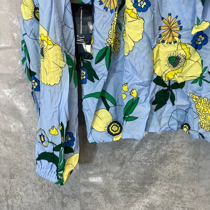 INC INTERNATIONAL CONCEPTS Women's Mabel Bouquet Printed Mock Neck Ruffled Top SZ S