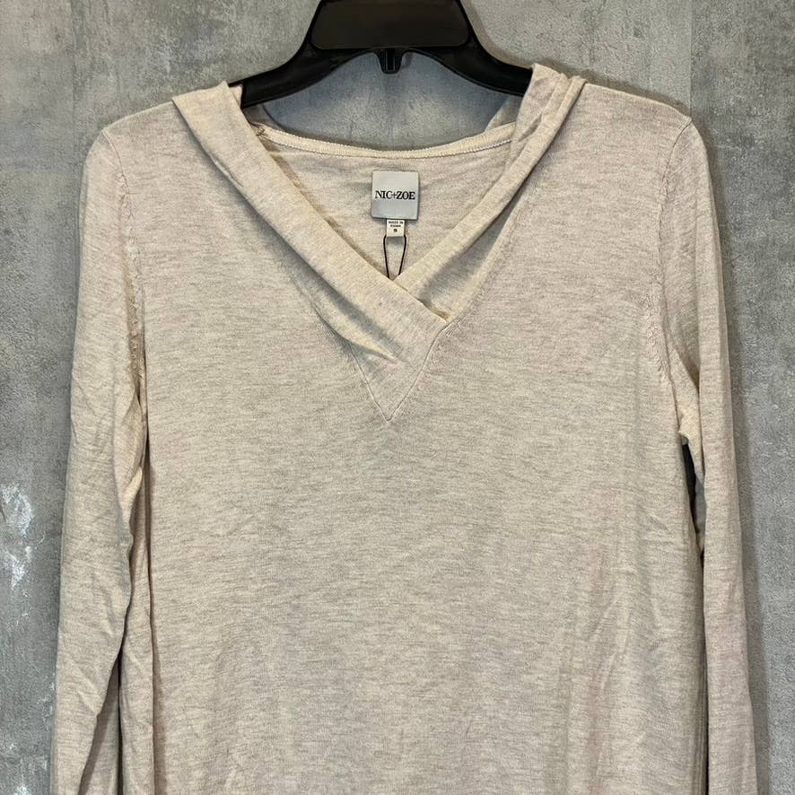 NIC+ZOE Women's Canvas V-Neck Hooded Lightweight Vital Pullover Sweater SZ S