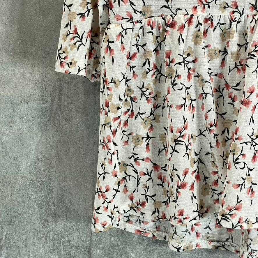 BELLDINI Copper Label Women's White Multi Floral 3/4 Sleeve Peplum Top SZ XL