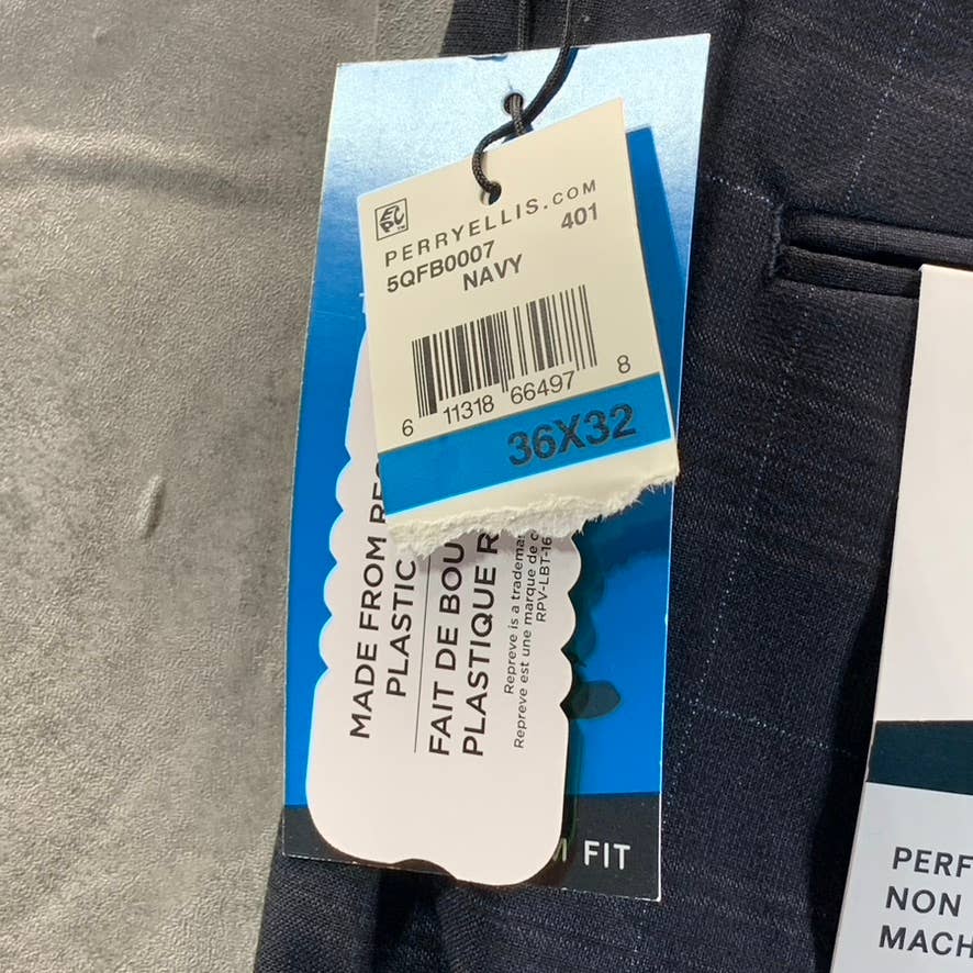 PERRY ELLIS PORTFOLIO Men's Navy Plaid Slim-Fit Performance Stretch Dress Pants