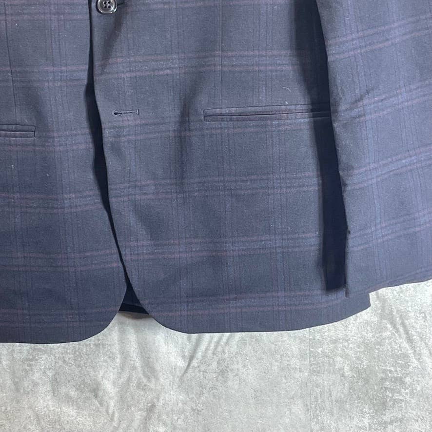 TOMMY HILFIGER Men's Short Navy-Burgundy Plaid Modern-Fit Two-Button Blazer