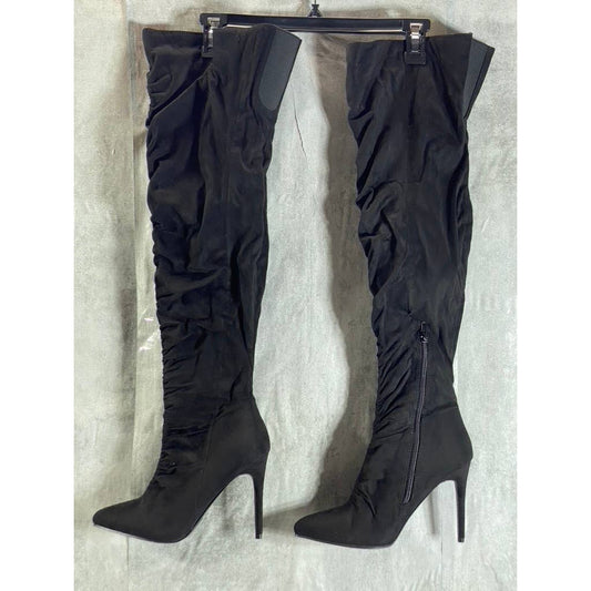 JOURNEE COLLECTION Women's Wide Calf Black Fantasia Over-The-Knee Stiletto Boots