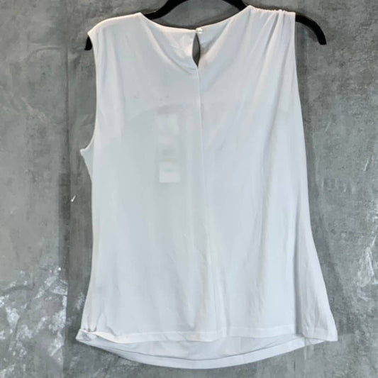 CALVIN KLEIN Women's White Pleated Crewneck Sleeveless Keyhole Back Top SZ 14