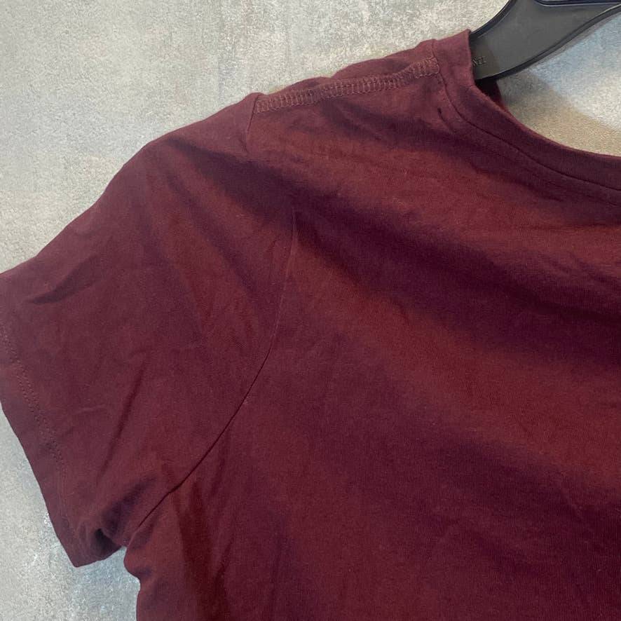 DKNY Sport Women's Burgundy Rhinestone Embellished Logo Crewneck Short Sleeve T-Shirt SZ XS