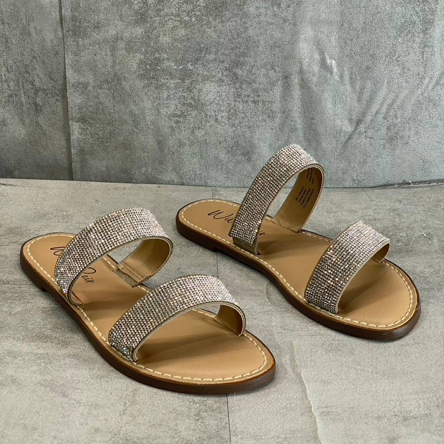 WILD PAIR Women's Sliver Bling Embellished Double-Strap Ginnie Slide Sandals SZ9