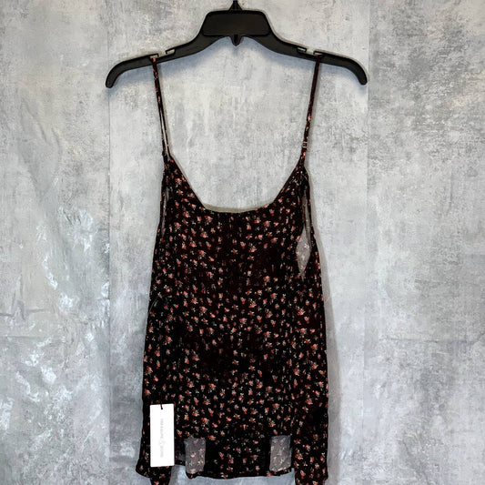 TREASURE & BOND Women's Plus Size Brown Distressed Spring Rose Lace Inset Tank Top SZ 1X