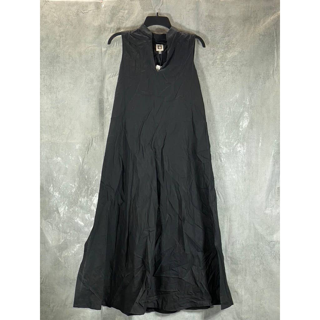 ANNE KLEIN Women's Black Tie-Waist V-Neck Sleeveless Pullover Midi Dress SZ M