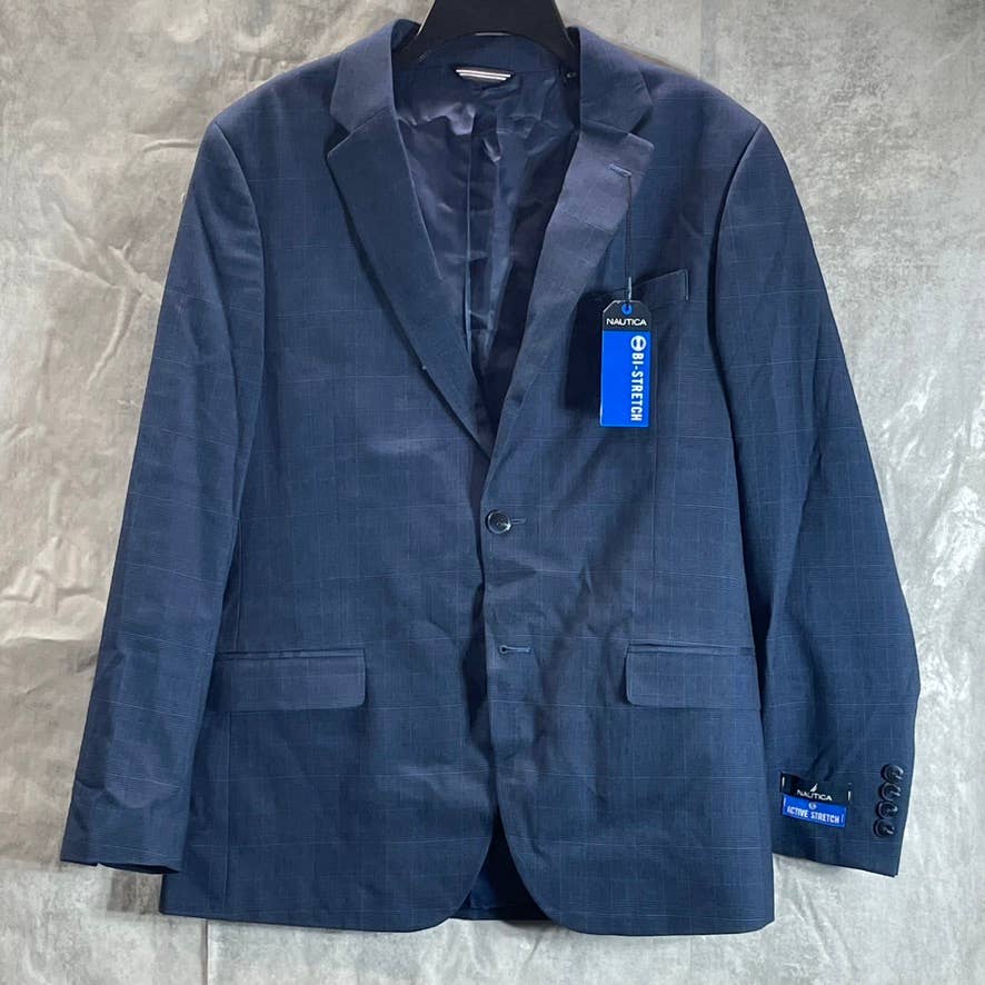 NAUTICA Men's Navy Plaid Modern-Fit Bo-Stretch Two-Button Suit Jacket SZ 40R