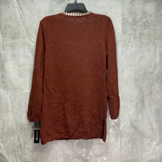INC INTERNATIONAL CONCEPTS Deep Sienna Chain-Embellished Long Sleeve Tunic Pullover Sweater SZ M