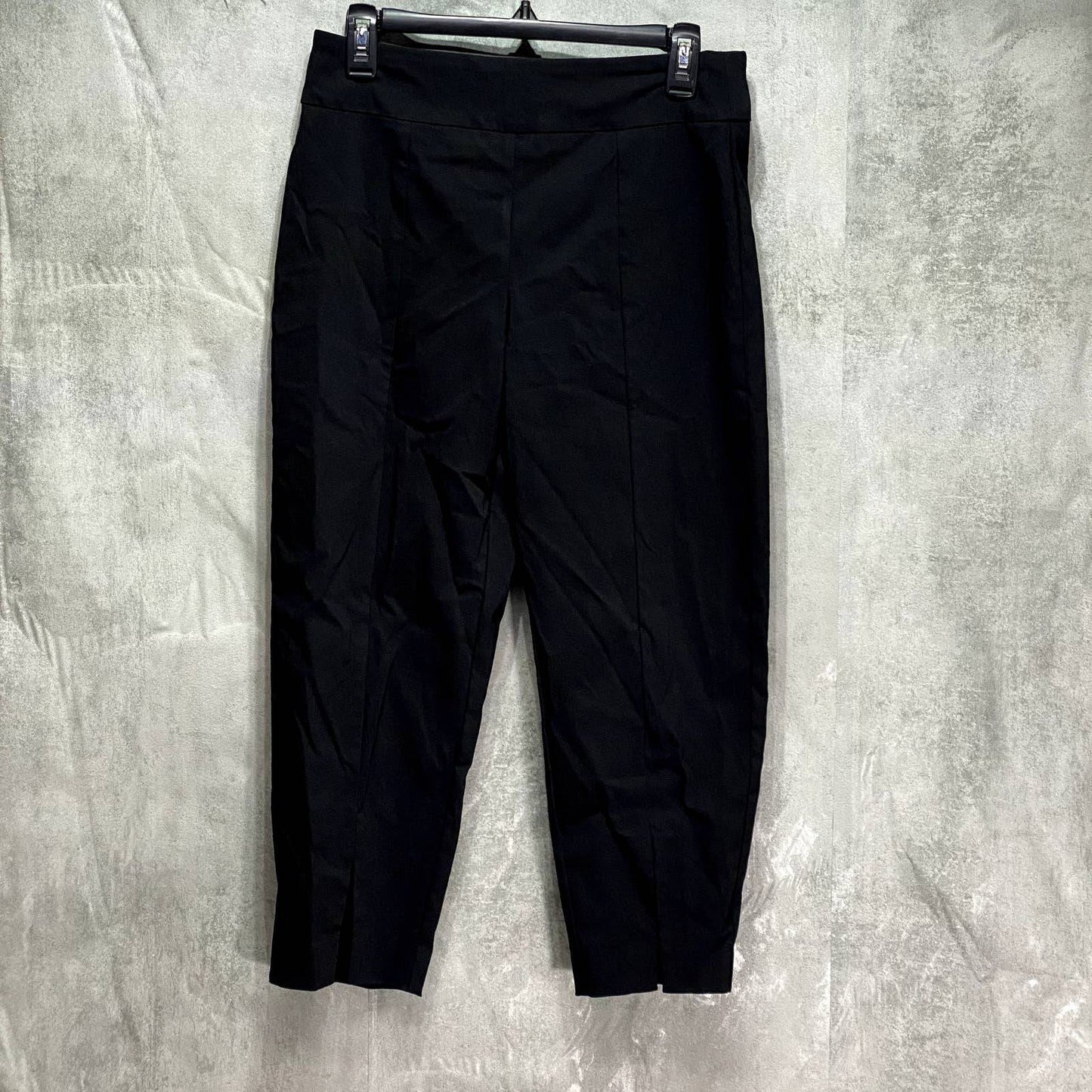 JM COLLECTION Petite Solid Black Split-Hem Tummy Control Pull-On Capri Pants SZ P/M