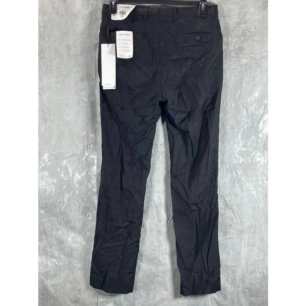 CALVIN KLEIN Men's Black Solid Slim-Fit Flat Front Dress Pants SZ 32X32