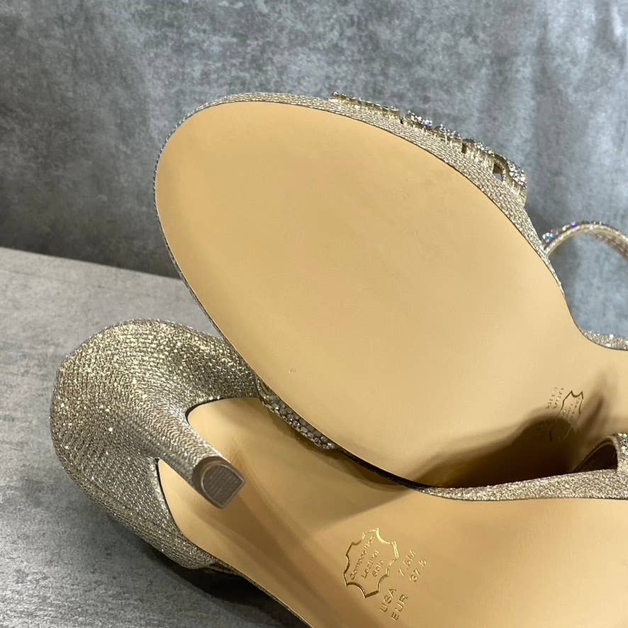 NINA Women's Soft Platino Dreamland Freyja Rhinestone Embellished Open-Toe Stiletto Sandals SZ 7.5