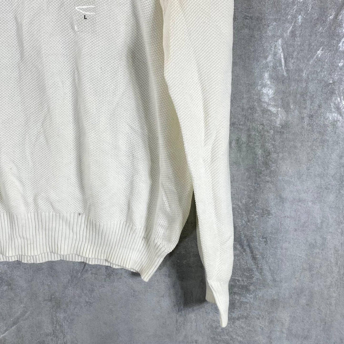 CLUB ROOM Men's Winter Ivory Quarter-Zip Stand-Collar Textured Sweater SZ L