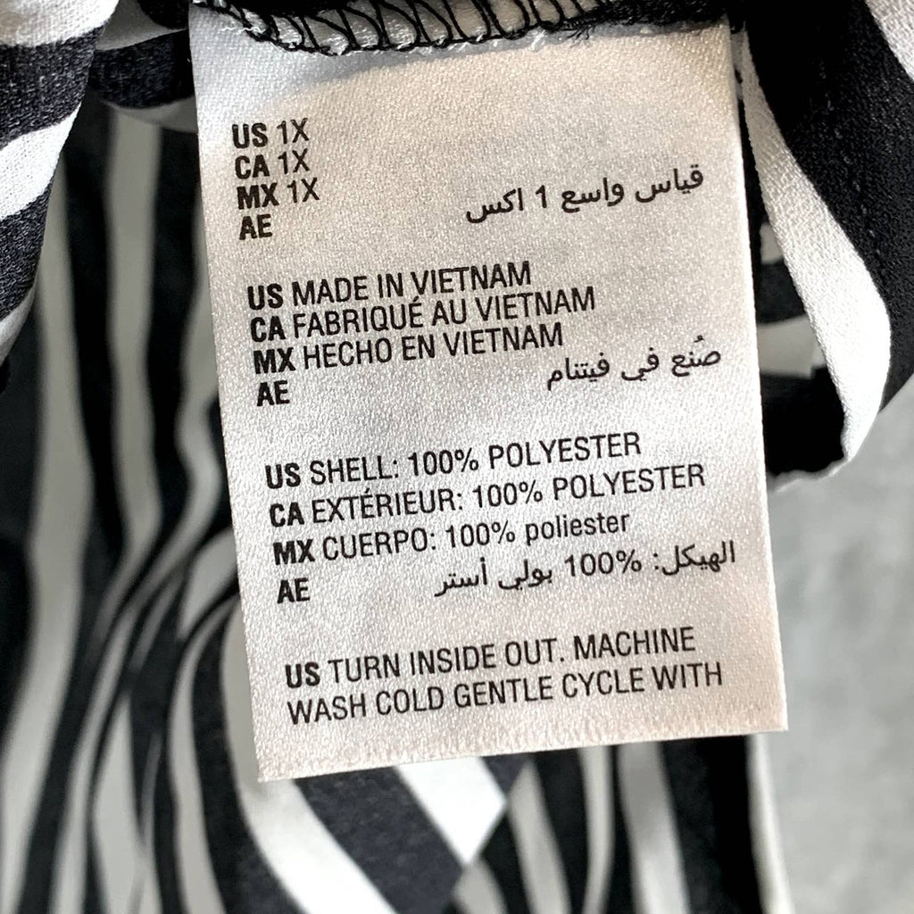 BAR III Women's Plus Size Black/Lily Striped Tie-Neck Hi-Low Top SZ 1X