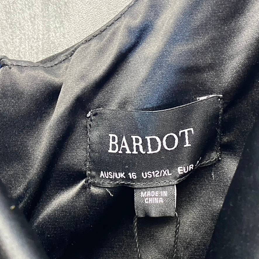 BARDOT Women's Sloid Black Rona Spaghetti Strap Square-Neck Ruffle Slit Dress SZ 12