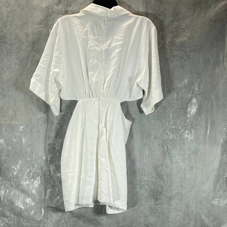 EN SAISON Women's Off White Cutout V-Neck Collared Linen Mini Dress SZ S