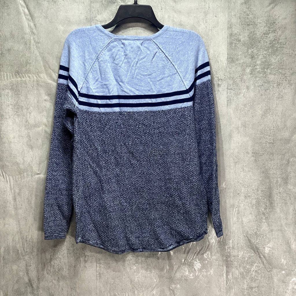KAREN SCOTT Blue Marisa Cotton Colorblock Textured Curve-Hem Pullover Sweater SZ S