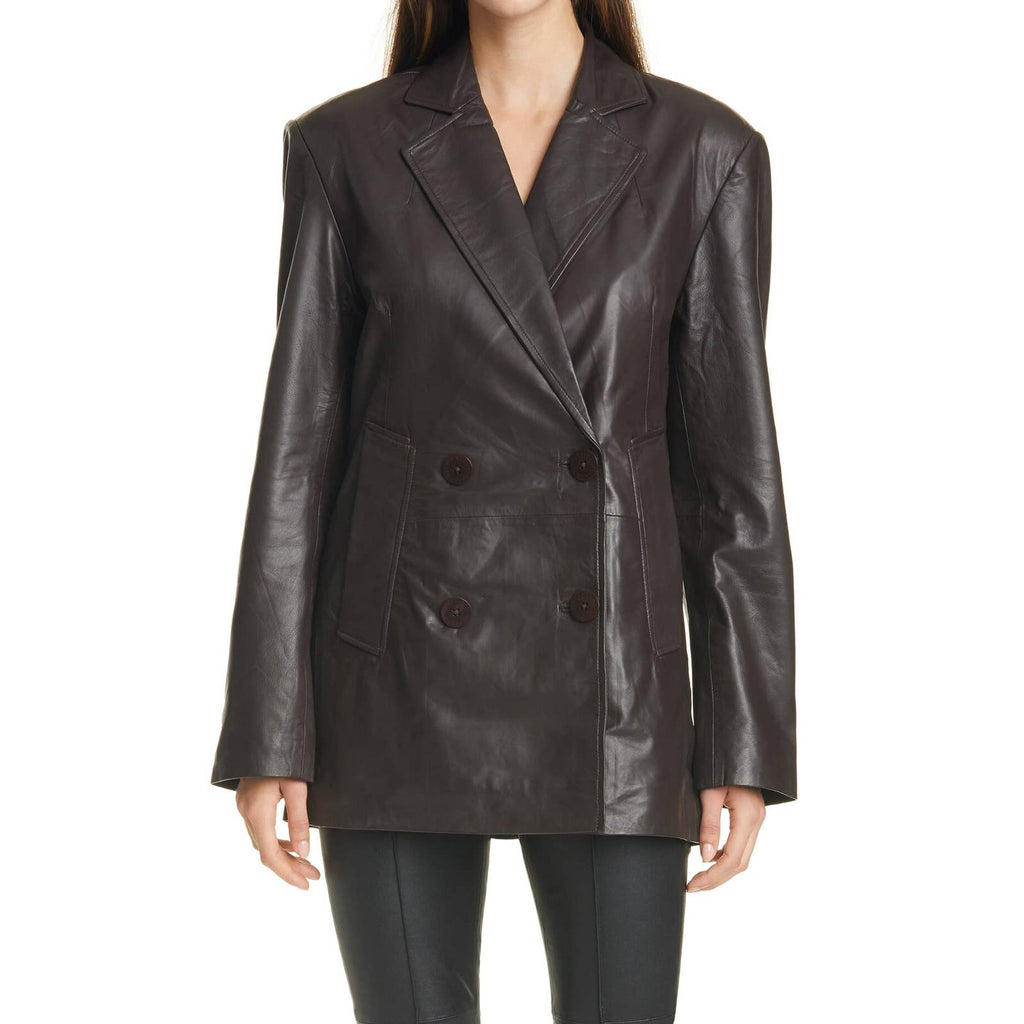 REMAIN BIRGER CHRISTENSEN Women's Mulch Leather Double-Breasted Blazer SZ US6