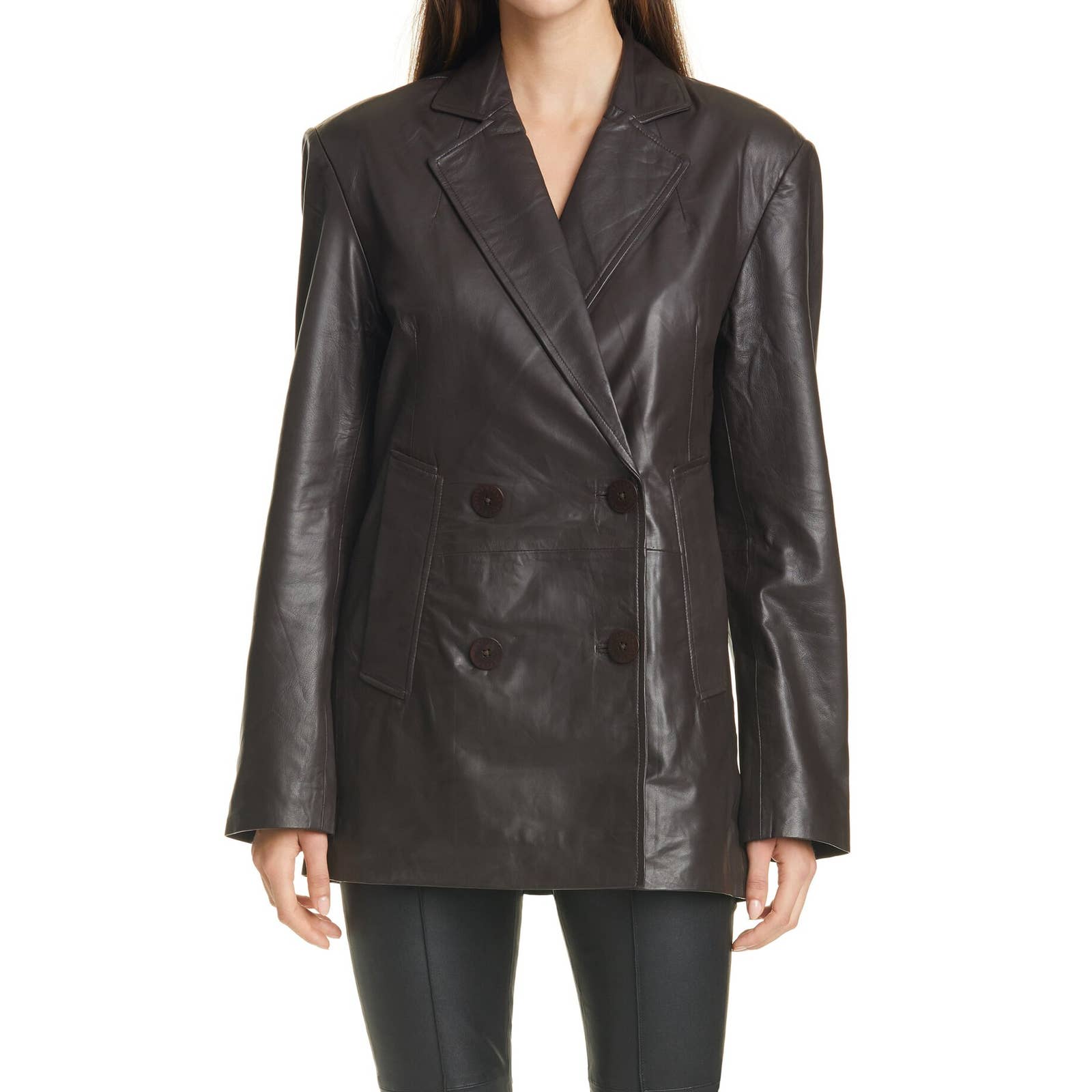 REMAIN BIRGER CHRISTENSEN Women's Mulch Leather Double-Breasted Blazer SZ US6